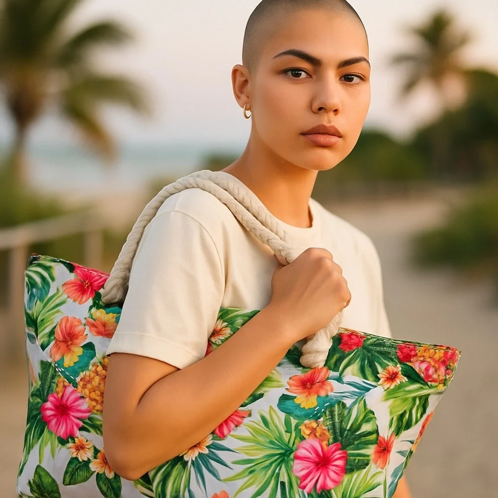 Tesalate Tropical Floral Tote Bag with Bold Botanical Print. New in Box